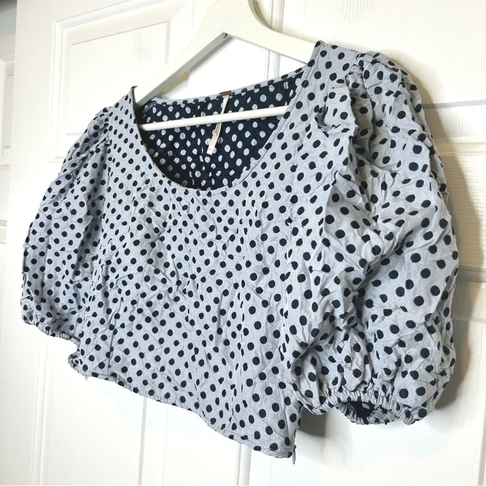 Free People Polka Dot Crop Top Puff Sleeve Size 6